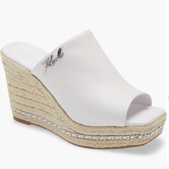 Karl Lagerfeld Paris Espadrille Wedge Sandal in White Size 9.5 - Picture 1 of 7
